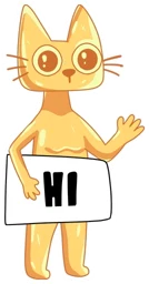Cets waving and holding a HI sign