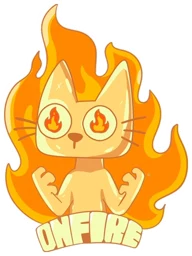 Cets wreathed in flames, eyes alight, over the word ON FIRE