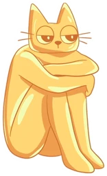 Cets hugging its knees with a flat, unimpressed stare